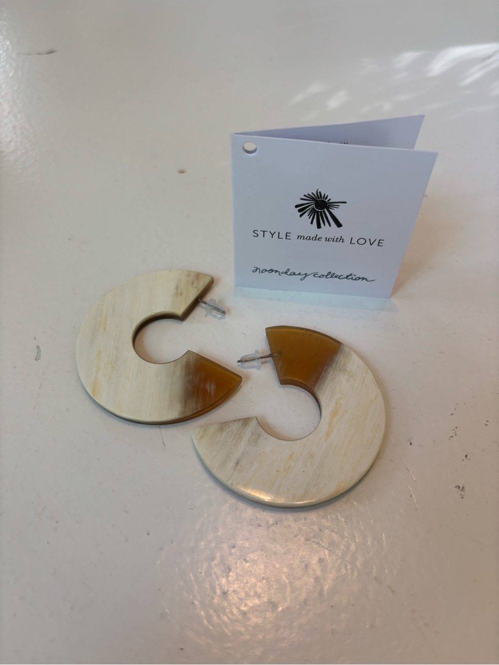 Noonday Collection Cream and Amber Vortex Hoop Earrings